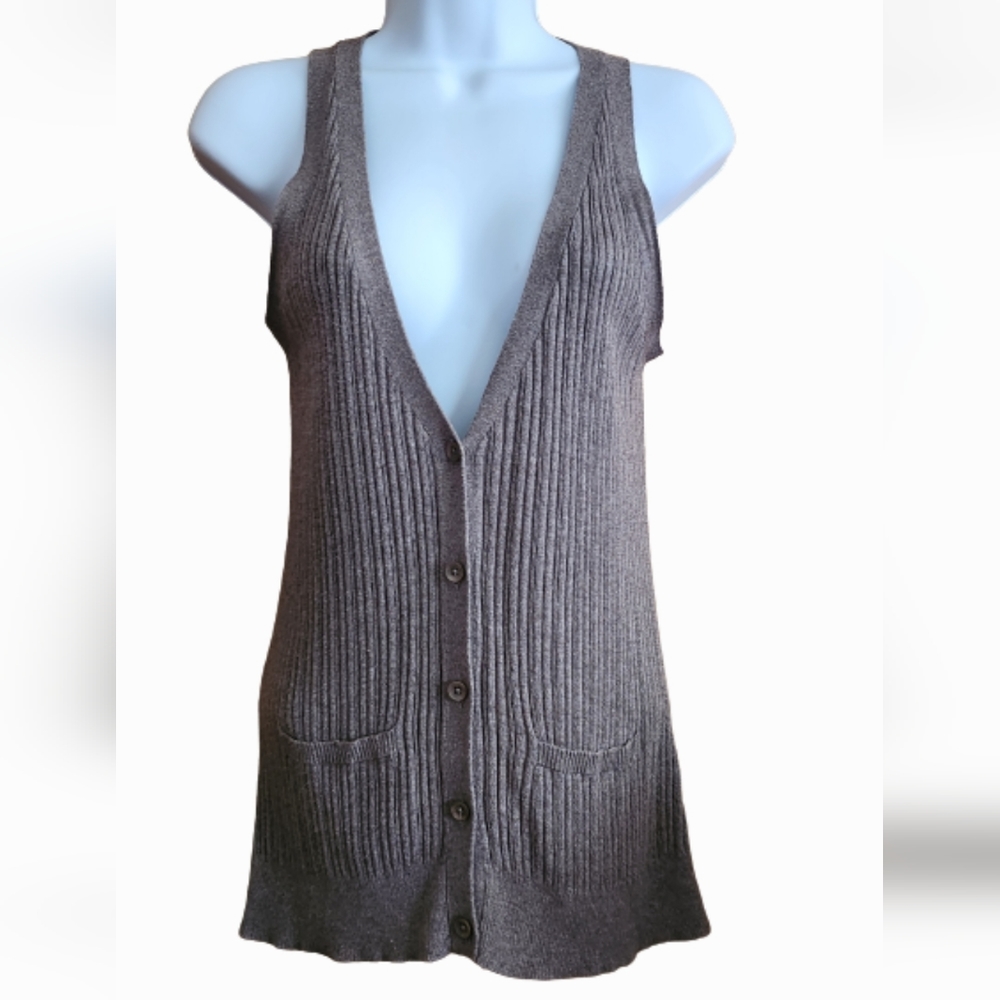 New York & Company Ribbed Button Front Sweater Vest